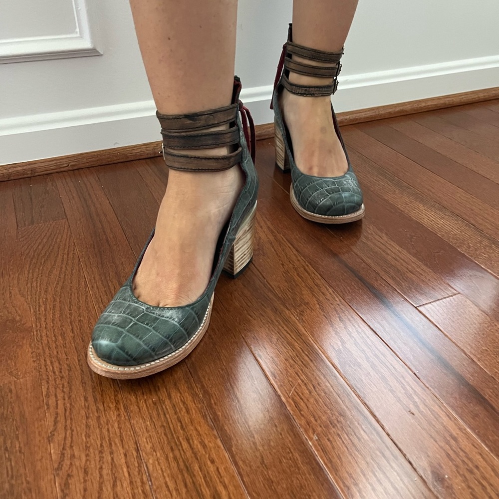 Leather crocodile embossed Mary Janes/ booties / sandals